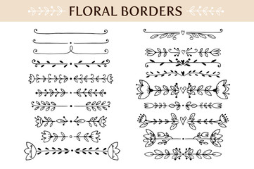 Floral vintage borders and scroll elements. Hand drawn vector design elements - 100359736
