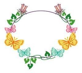 Round frame with colorful butterflies