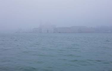 Naklejka premium Fog view on Giudecca island in Venice, Italy