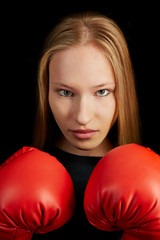 Young woman learning self-defense