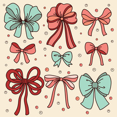 Cute set with bows. Vector illustration