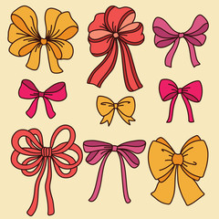 Fototapeta na wymiar Cute set with bows. Vector illustration