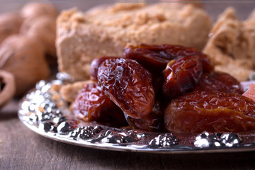 Oriental sweet on wooden background