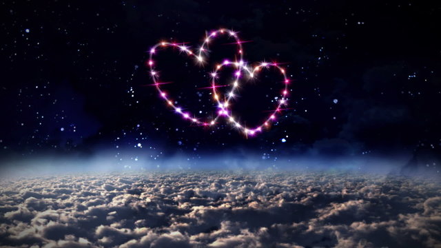 starry night in space background with heart forming from stars