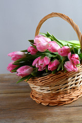 Fototapeta na wymiar fresh spring flowers in basket