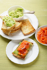 toasts with salmon and avocado