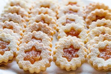 Traditional linzer cookies  in line
