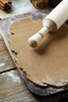 gingerbread dough and rolling pin