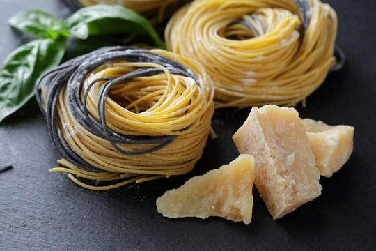 fresh pasta with cheese closeup