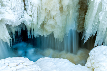 frozen waterfall Keila-Joa, Estonia at cold winter