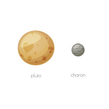 Pluto and its moon Charon, space objects 
