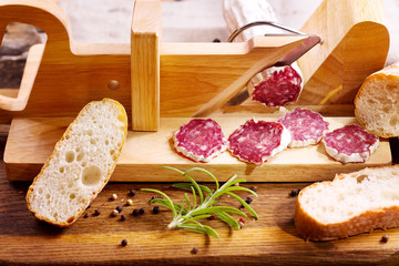 French salami with rosemary and bread