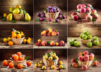 collage of various fruits on wooden table