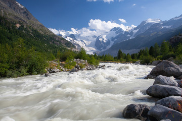 Swiss mountain landscape of the Morteratsch Glacier Valley