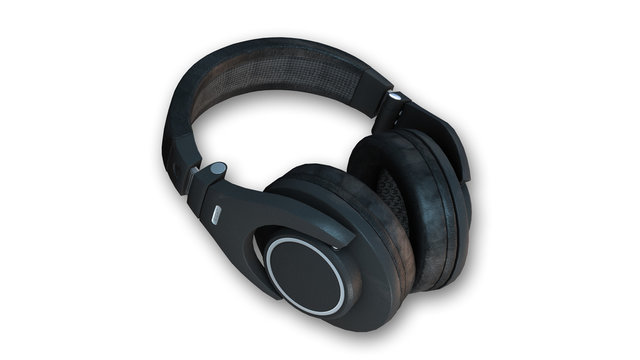 Black stereo headphones, audio equipment isolated on white background