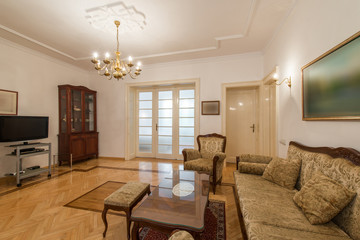 Interior of living room with classic style furniture