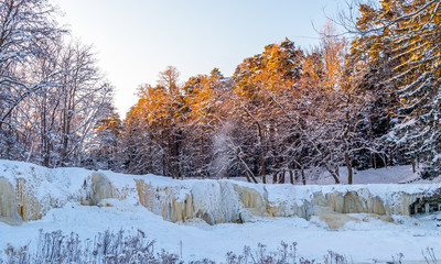 frozen waterfall Keila-Joa, Estonia at cold winter