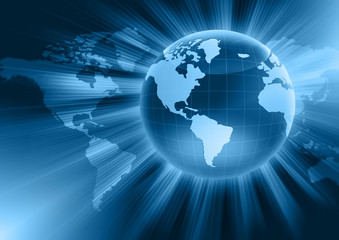 Best Internet Concept of global business. Globe, glowing lines on technological background. Electronics, Wi-Fi, rays, symbols Internet, television, mobile and satellite communications