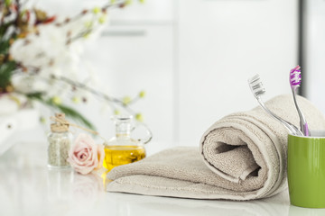 Towel and domestic bathroom