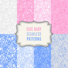 Cute baby vector seamless patterns. Endless texture