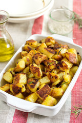 Roasted fried potatoes with garlic, rosemary