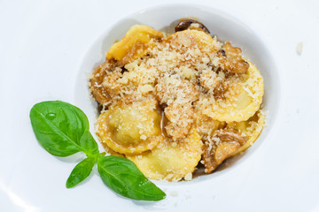 Traditional italian cuisine mushroom ravioli