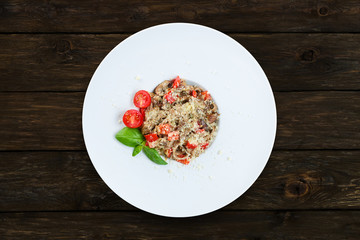 Traditional italian pasta with mushrooms