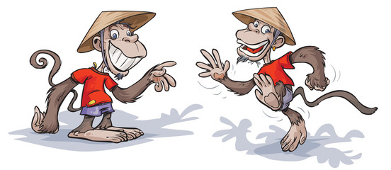 Monkeys wearing appropriate hats for the Chinese new year.