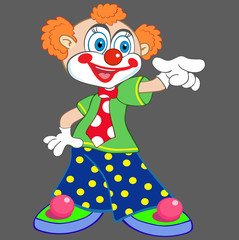 Vector portrait of a cheerful clown showing finger