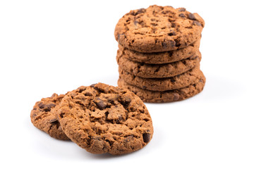 Chocolate chip cookies isolated on white