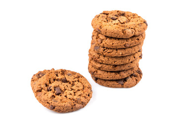 Chocolate chip cookies isolated on white
