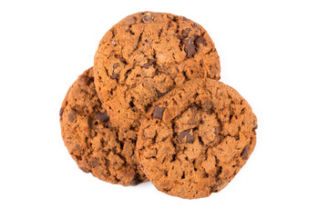 Chocolate chip cookies isolated on white