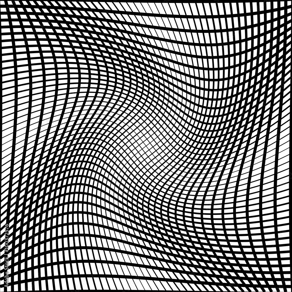 Poster Abstract grid, mesh background with torsion effect. Distorted in