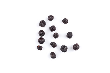 Dried blueberries on white background