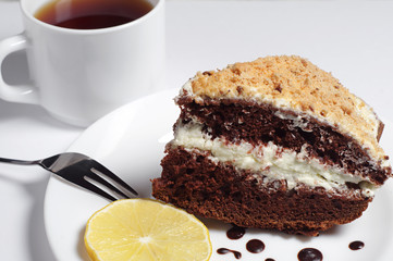 Homemade chocolate cake and tea