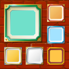 Samples of frames on a brick wall. Vector