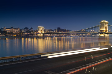 Stunning night cityscape of Budapest with the Chain Bridge in the background.