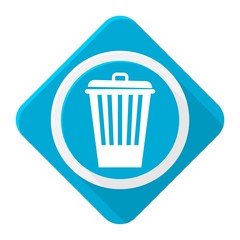 Blue icon trash can with long shadow