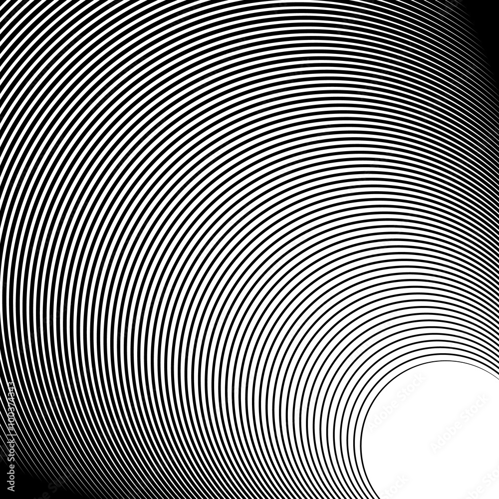 Poster concentric radiating circles abstract monochrome vector graphic.