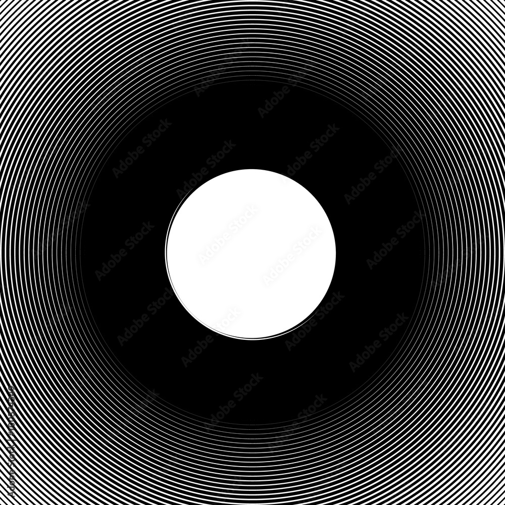 Poster concentric radiating circles abstract monochrome vector graphic.
