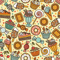 Seamless pattern with candies and sweets - 100374348