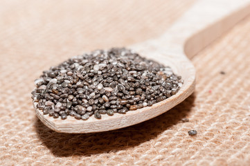 Chia seeds in a wooden spoon
