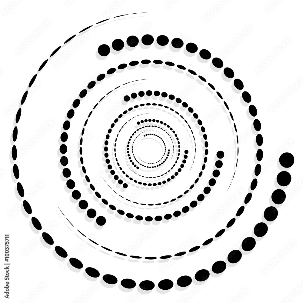 Poster circular dotted shape, motif. spiral, twirl element with circles