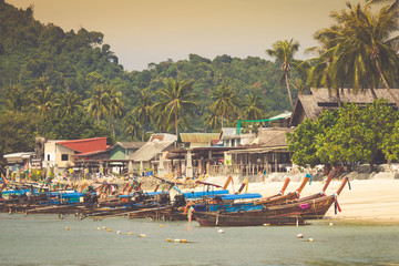 KRABI, THAILAND,December 10,2013: Traditional Thai wooden longta