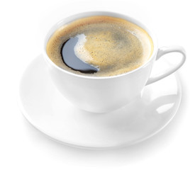 A cup of tasty coffee, isolated on white