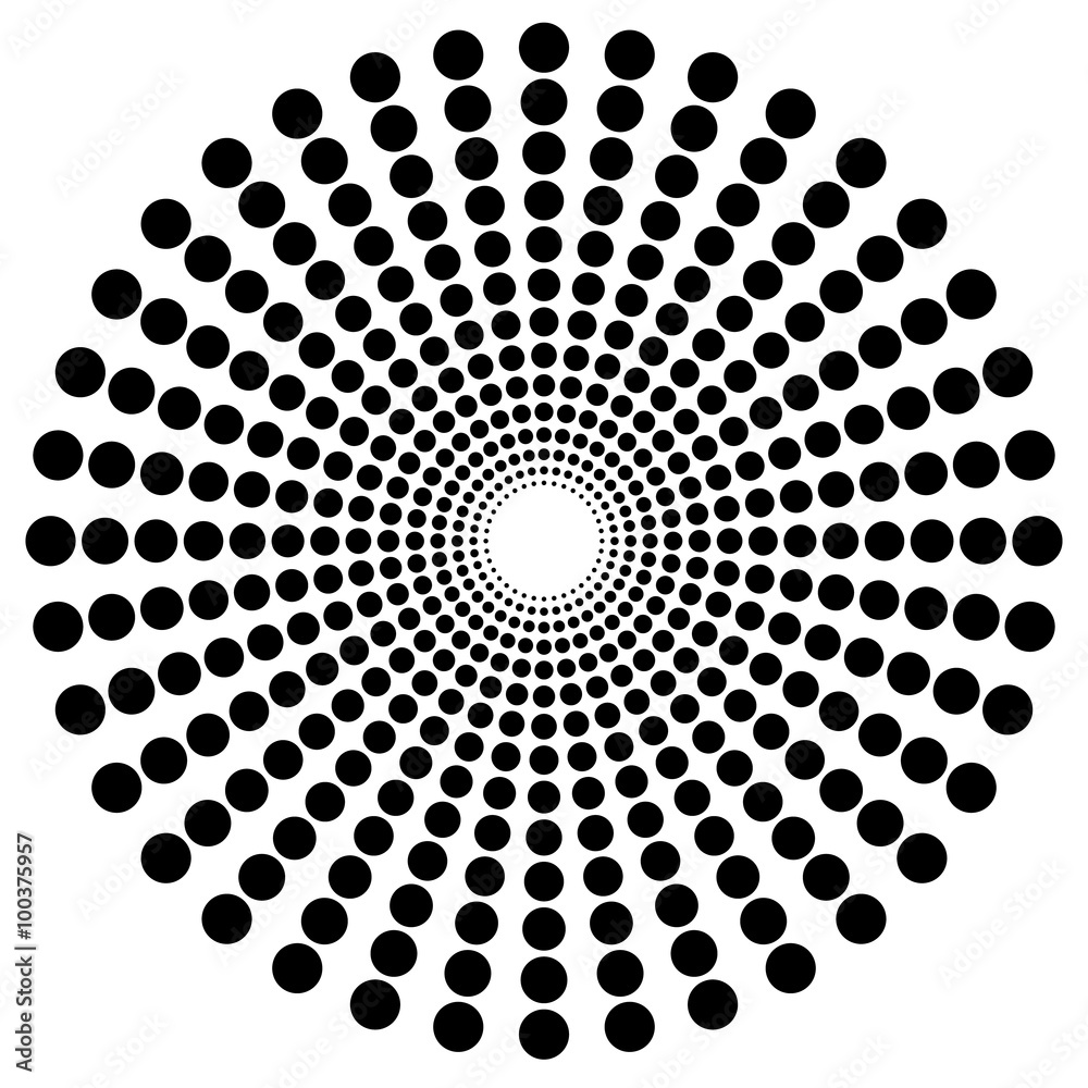 Poster dotted radial motif, shape. abstract design element.