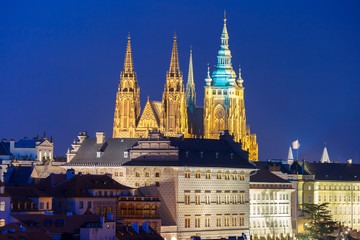 Prague Castle, Hradcany and Little Quarter in old town at night of Prague, Czech Republic 