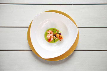 Prawn dish on a white table
