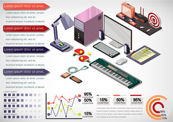 illustration of info graphic interior office concept in isometric graphic