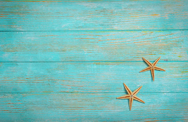 Obraz premium Seashells on wooden background